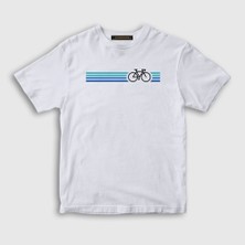 Presmono Unisex Çocuk Beyaz Stripes Bike Hediye Bisiklet T-Shirt