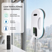 Kiwi Uzaktan Kumandalı Sıvı Püskürtmeli Cam Silme Robotu, 3 Otomatik Mod, Kenar Algılama, 300 ml Hazne ve 4 M Güvenlik Halatı, Beyaz Gövde
