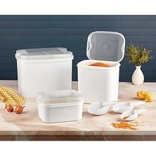 Vip Ahmet Masal Un ve Bakliyat Kabı 10 Lt + 4,5 Lt + 1,6 Lt Beyaz Saklama Kabı Kürek, BEYAZ-2959