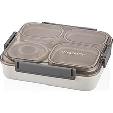 Vagonlife Bento 1200ML Lunchbox Tek Katlı 4 Bölmeli ve Kaseli Çelik Sefer Tası Yemek Kutusu (Gri)