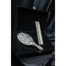 Turan DESIGN.925 Ayar Gümüş Ayna ve Tarak Seti, Hediyelik El Yapımı Çiçek Desenli Orijinal Gümüş El Aynası ve Gümüş Tarak Seti