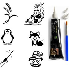 Panda Hint Kınası ile Geçici Dövme Yapma Seti Fırça Hediyeli