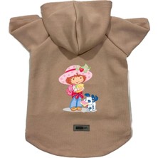 Kapişonlu Polar Sweatshirt Köpek ve Kedi Kıyafeti & Elbisesi Bej Çilek Kız Xs