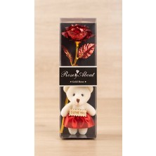 C&On Design Sevgiliye Hediye Gold Folyo Gül ve I Love You Yazılı Peluş Ayıcık Seti - Özel Kutulu