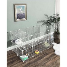 36 Panel Beyaz Renk Evcil Küçük Hayvan Kedi Köpek Kuş Evi Kafesi Oyun Parkı Portatif Metal Tel