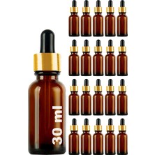 Afracam 30 ml Metal Kapaklı Damlalık Dropper Şişesi Serum 30 cc Cam Şişe 20 Adet (Siyah Lastik | Altın Kapak, Amber/kahverengi)