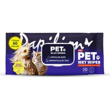 Papilion Köpekler ve Kediler Için Evcil Hayvan Mendilleri, Nazik Bakım ve Temizlik Mendilleri, Patiler, Tüyler ve Yüz Için Güvenli, Günlük Kullanıma Uygun, Parfümsüz ve Paraben Içermez, 50 Adet