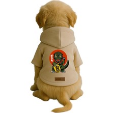 Baskılı Içi Polarlı Köpek ve Kedi Kıyafeti & Elbisesi - Bej Renk Kapüşonlu Hoodie B6FE4 6xl