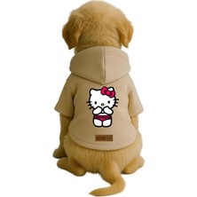 Baskılı Içi Polarlı Köpek ve Kedi Kıyafeti & Elbisesi - Bej Renk Kapüşonlu Hoodie BB0EC 3xl