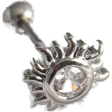 316L Çelik Gümüş Renk Zirkon Taşlı Güneş Tragus Piercing - TJ-PR1279