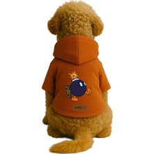 Baskılı Içi Polarlı Köpek ve Kedi Kıyafeti & Elbisesi - Turuncu Renk Kapüşonlu Hoodie B3842, M