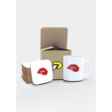 Postermanya Dudak Popart Tasarımlı Baskılı Kupa Bardak Seti, Eğlenceli Özel Hediye Mug