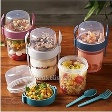 4 'lü Set Çatallı Kaşıklı Atıştırmalık Yemek Yoğurt Müsli Granola Diyet Kabı - Yemek Saklama Kabı 716776