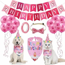 Jouis Evcil Hayvan Doğum Günü Süsleme Seti – Köpek ve Kedi Için Birthday Party Konsept Paketi – Balon, Happy Birthday Banner, Bandana, Papyon, Şapka ve Parti Aksesuarları