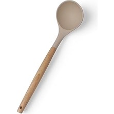 Deconox Bambu Saplı Silikon Kepçe, Bambu Uzun Silikon Çorba ve Sos Kepçesi 27CM 3 Renk Seçenekli (Krem)
