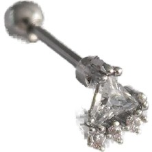 316L Çelik Gümüş Renk Üçgen Zirkon Taşlı Tragus Piercing - TJ-PR1239
