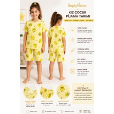 Seply Home Kız Çocuk %100 Pamuk Civciv Desenli Kısa Kollu Şortlu Pijama Takımı