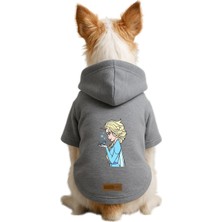 Baskılı Içi Polarlı Köpek ve Kedi Kıyafeti & Elbisesi - Gri Renk Kapüşonlu Hoodie B759D Xl