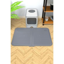 Ata Home Silikon Mama ve Kum Matı Havuzlu Yıkanabilir Kedi Tuvaleti Önü Kedi Kumu Paspası Büyük Boy 40X60, Antrasit