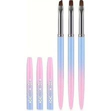 3lü Kapaklı Jel Fırça Seti Nail Art Fırça Seti Kapaklı Protez Tırnak Fırça Seti Lila