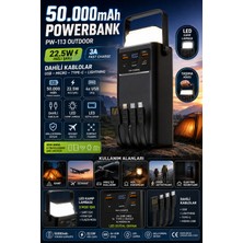 HiboTekno 50000MAH 22.5W Hızlı Şarjlı Outdoor Powerbank Kamp Lambalı Dahili Kablolu Taşınabilir Şarj Powerbank