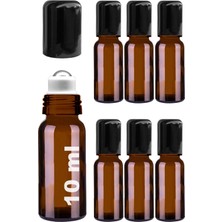 Afracam 10 ml Çelik Roll On Şişesi 10 cc Sızdırmaz Siyah Kapaklı Cam Şişe 6 Adet (Amber, 10)