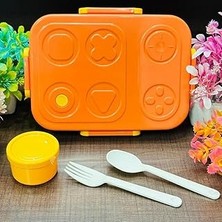 Beslenme Kutusu Paslanmaz Çelik - 830 ml 3 Bölmeli Renkli Desenli Çocuk Beslenme Kabı (Turuncu)