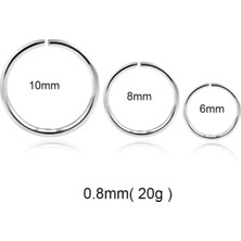 Cerrahi Çelik Halka Piercing, 6-8-10 Mm, 0.8 mm Kalınlık, Gümüş, Unisex