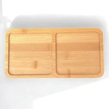 Smartizi 2 Bölmeli Doğal Bambu Ikram Tepsisi - Kahve ve Atıştırmalık Sunum Tabağı - Kurabiye ve Çay Servisliği (23X12 Cm)