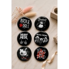 6'lı Rock Metal Rozet Seti 1 | Punk's Not Dead, Heavy Metal, Rock & Roll | Çanta Mont Ceket Aksesuar