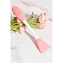 Çift Uçlu Maske Sürme Aparatı & Cilt Temizleme Fırçası Toz Pembe