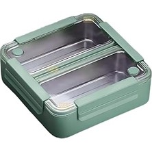 Vagonlife Bento 1100ML Lunchbox Tek Katlı 2 Bölmeli Paslanmaz Çelik Sefer Tası Yemek Kutusu (Yeşil)