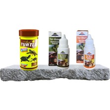 Purecanpati Kaplumbağa Yem + Vitamin + Kabuk Sertleştirici Bakım Seti (Turtle Mix) 250 ml Tatlı Su Kaplumbağaları Için