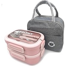 Valkyrie 304 Çelik Bölmeli Lunch Box Seti | Termal Çantalı, Bölmeli, Çatal Kaşıklı, Sızdırmaz Yemek Kabı Pembe