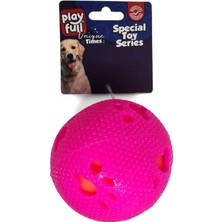 Playfull Öten Pati Desenli Plastik Top Köpek Oyuncağı 7,5 cm Beyaz