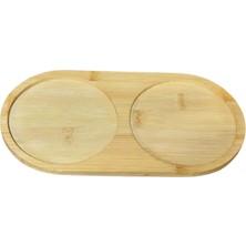 Bambu 2 Bölmeli Oval Yağdanlık ve Sosluk Altlığı - Şık Doğal Ahşap Görünümlü Stand, Mutfak Tezgahı Için Düzenleyici ve Çok Amaçlı Kullanım
