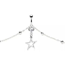 Vücut Zincirli Yıldız Sallantılı Çelik Göbek Piercing, Gümüş