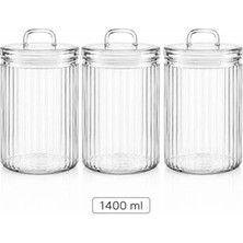 Welcomein 1400 ml 3'lü Fitilli Cam Saklama Kavanozu Seti Cam Kapaklı Şeffaf Cam Erzak Bakliyat Makarna Kahve Saklama Kabı