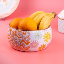 Emaylab Retro Hippi 18 cm Dekoratif Emaye Salata Kasesi, Sunum Kasesi,