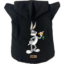 Kapişonlu Polar Sweatshirt Köpek ve Kedi Kıyafeti & Elbisesi Siyah Yeni Bugs Bunny Xl