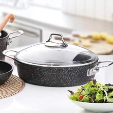 Falez Black Line Granit Döküm 24 cm Tencere, Siyah