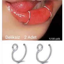 Paslanmaz Çelik Deliksiz Piercing Dudak Piercing Fake Piercing 2 Adet, Gümüş