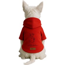 Monopetz Baskılı Içi Polarlı Köpek ve Kedi Kıyafeti & Elbisesi - Kırmızı Renk Kapüşonlu Hoodie BA719, 6xl