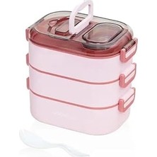 Beslenme Kutusu 3 Katlı Paslanmaz Çelik - 1450ML Yeni Nesil Sefer Tası (Pembe)
