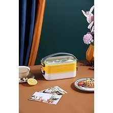 Vagonlife Çift Katmanlı Paslanmaz Çelik Beslenme KABI-1400 ml (Çatallı Kaşık) Beslenme Kutusu (Sarı)