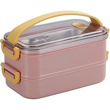 Vagonlife Bento 1400ML Lunchbox 2 Katlı Çelik Sefer Tası Yemek Kutusu (Pembe)