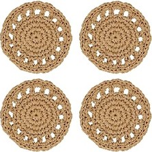 Ocean Home Textile 4'lü Bej Renk Motifli Rafya Bardak Altlığı Ø 11 cm