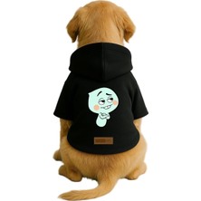 Baskılı Içi Polarlı Köpek ve Kedi Kıyafeti & Elbisesi - Siyah Renk Kapüşonlu Hoodie BA501, S