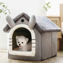 Tineke Klasik Model Kedi Evi Yumuşak Kedi Yatağı Derin Uyku ve Kış Evi Çıkarılabilir Minder Gri (Gri, Beden - S)