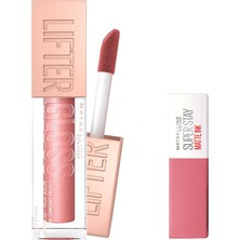 Maybelline New York Lifter Gloss Nemlendirici Dudak Parlatıcısı - 003 Moon & Mini Super Stay Matte Ink Likit Mat Ruj - 15 Lover Makyaj Seti